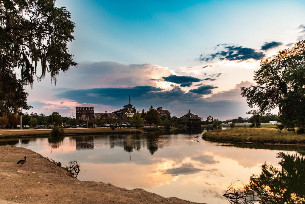 Bass Pro Shops lake at sunset